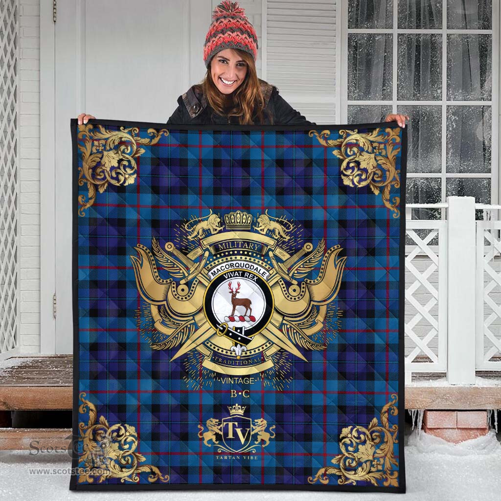 Scottish MacCorquodale 2 Clan Tartan Quilt - Military Logo Style Scottish Plaid Tartan Plaid