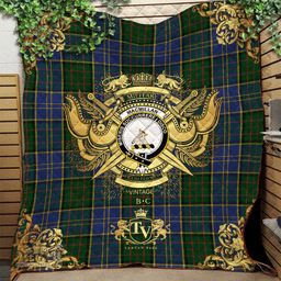 Scottish MacMillan Hunting Clan Tartan Quilt - Military Logo Style Scottish Plaid Tartan Plaid