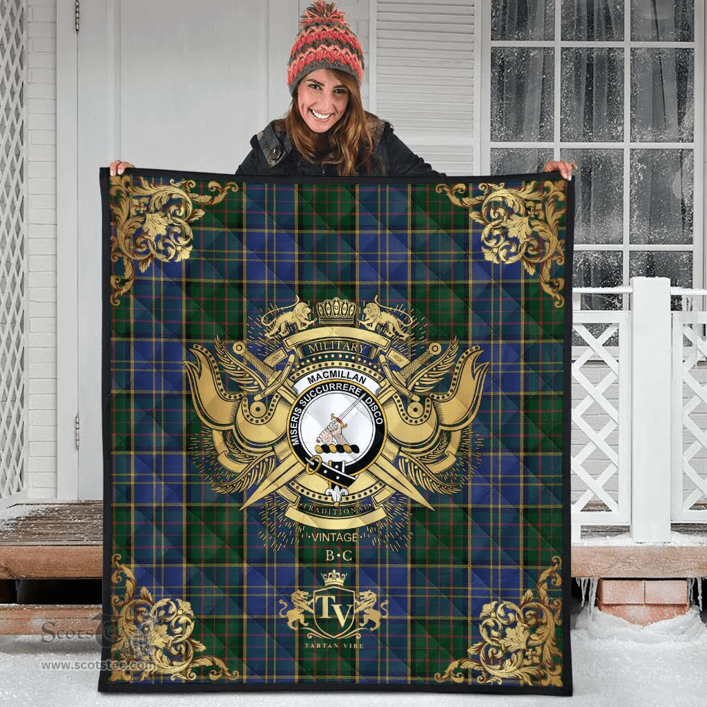 Scottish MacMillan Hunting Clan Tartan Quilt - Military Logo Style Scottish Plaid Tartan Plaid