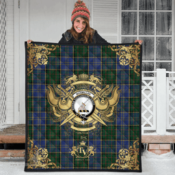 Scottish MacMillan Hunting Clan Tartan Quilt - Military Logo Style Scottish Plaid Tartan Plaid