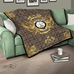 Scottish MacIntyre Hunting Weathered Clan Tartan Quilt - Military Logo Style Scottish Plaid Tartan Plaid