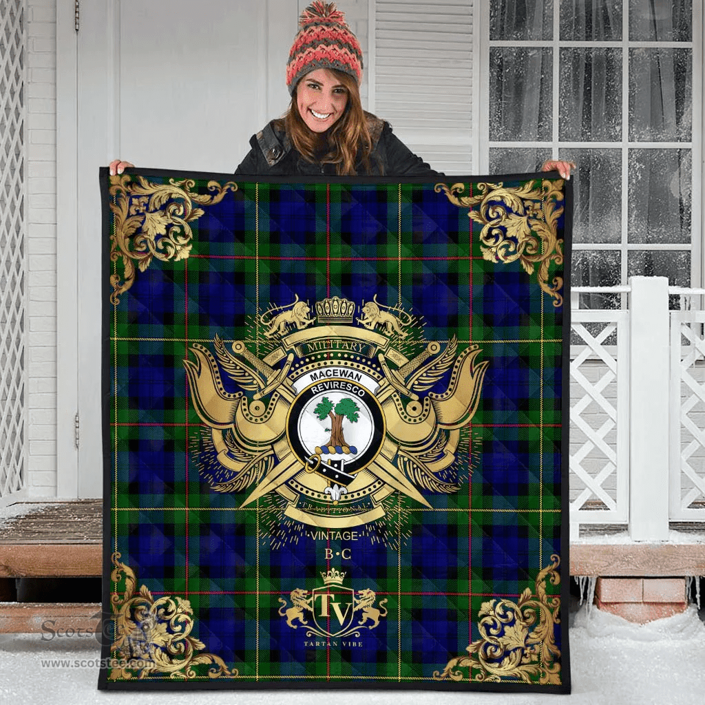 Scottish MacEwen - MacEwan 02 Clan Tartan Quilt - Military Logo Style Scottish Plaid Tartan Plaid