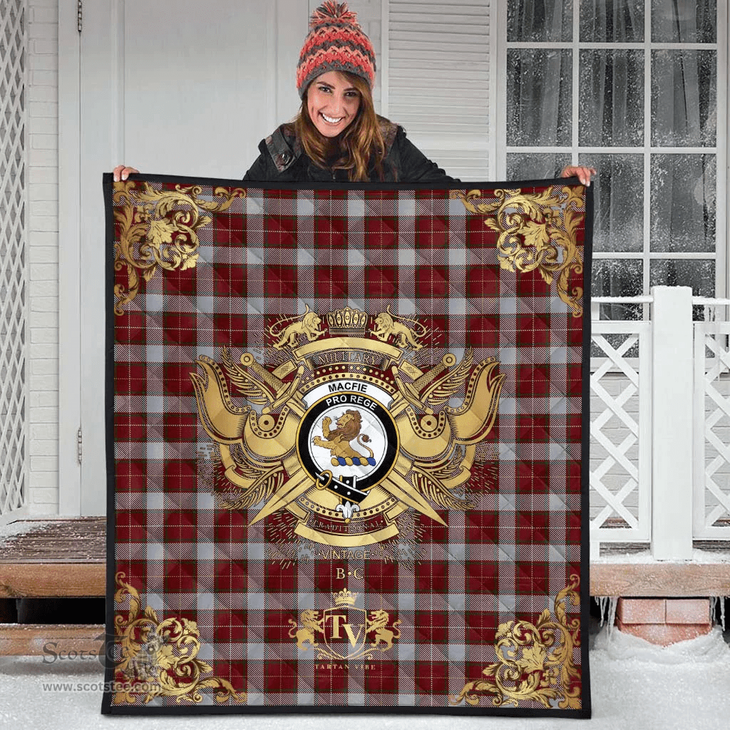 Scottish MacFie Dress Clan Tartan Quilt - Military Logo Style Scottish Plaid Tartan Plaid