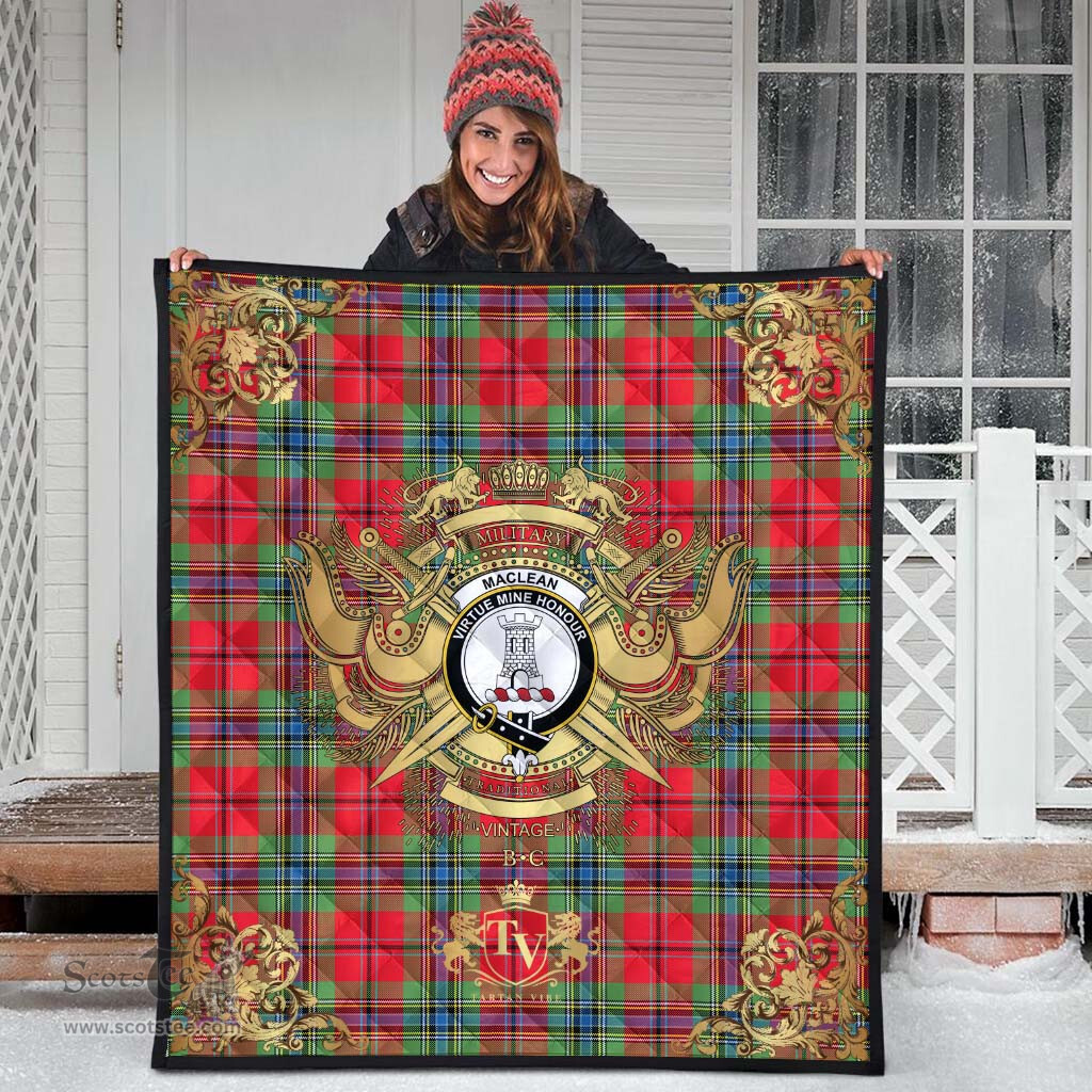 Scottish MacLean of Duart Modern Clan Tartan Quilt - Military Logo Style Scottish Plaid Tartan Plaid