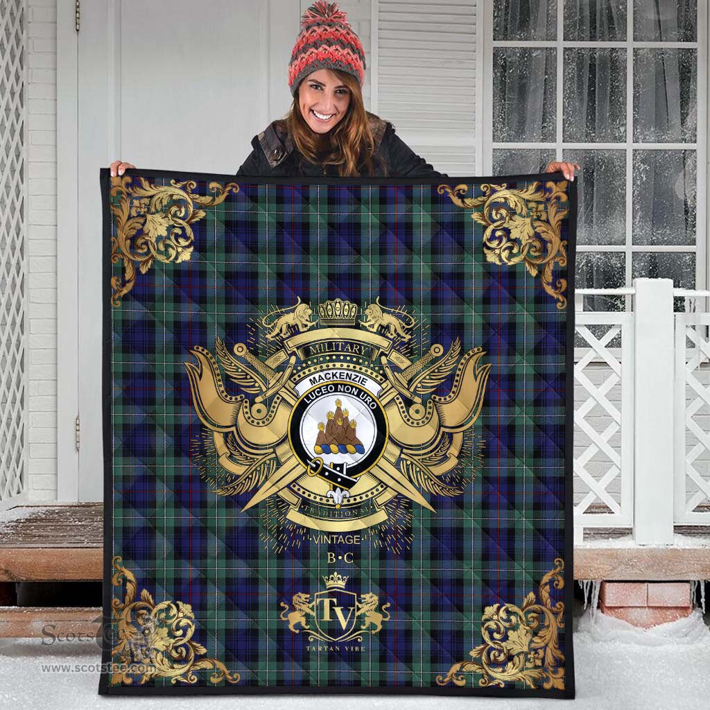 Scottish MacKenzie Hunting Green Clan Tartan Quilt - Military Logo Style Scottish Plaid Tartan Plaid
