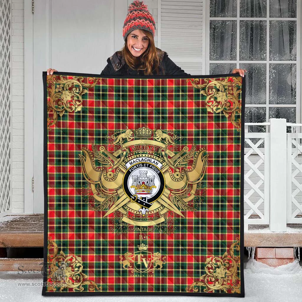 Scottish MacLachlan Hunting Modern Clan Tartan Quilt - Military Logo Style Scottish Plaid Tartan Plaid