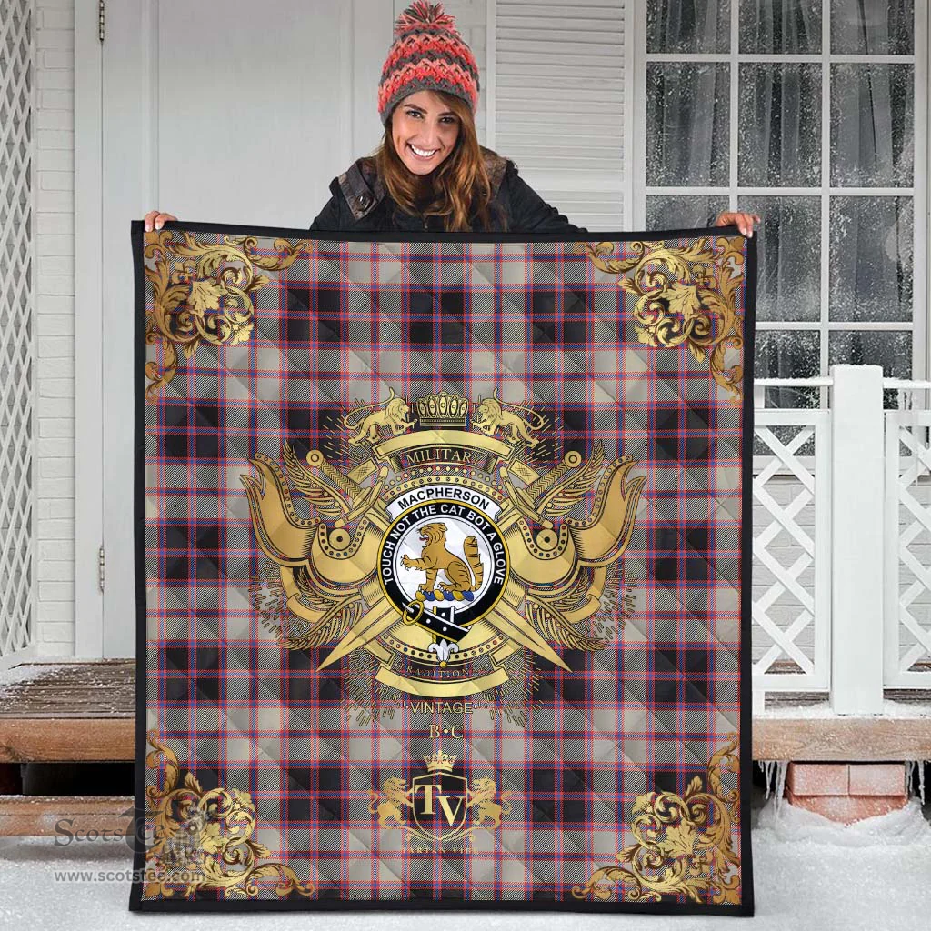 Scottish MacPherson Hunting Ancient Clan Tartan Quilt - Military Logo Style Scottish Plaid Tartan Plaid