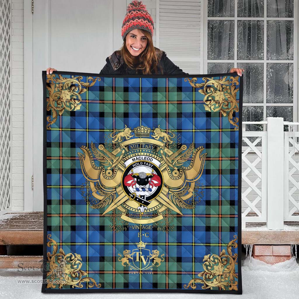 Scottish MacLeod of Harris Ancient Clan Tartan Quilt - Military Logo Style Scottish Plaid Tartan Plaid