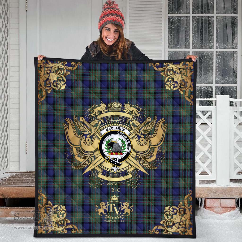 Scottish MacLaren 01 Clan Tartan Quilt - Military Logo Style Scottish Plaid Tartan Plaid