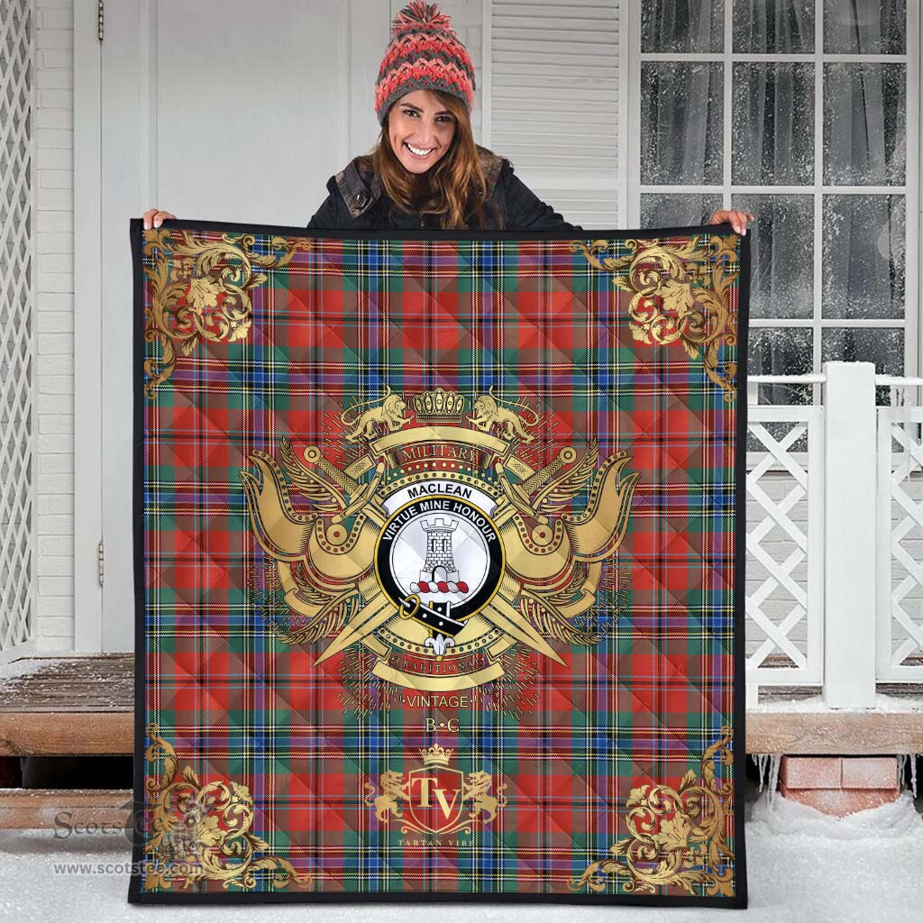 Scottish MacLean of Duart Ancient Clan Tartan Quilt - Military Logo Style Scottish Plaid Tartan Plaid