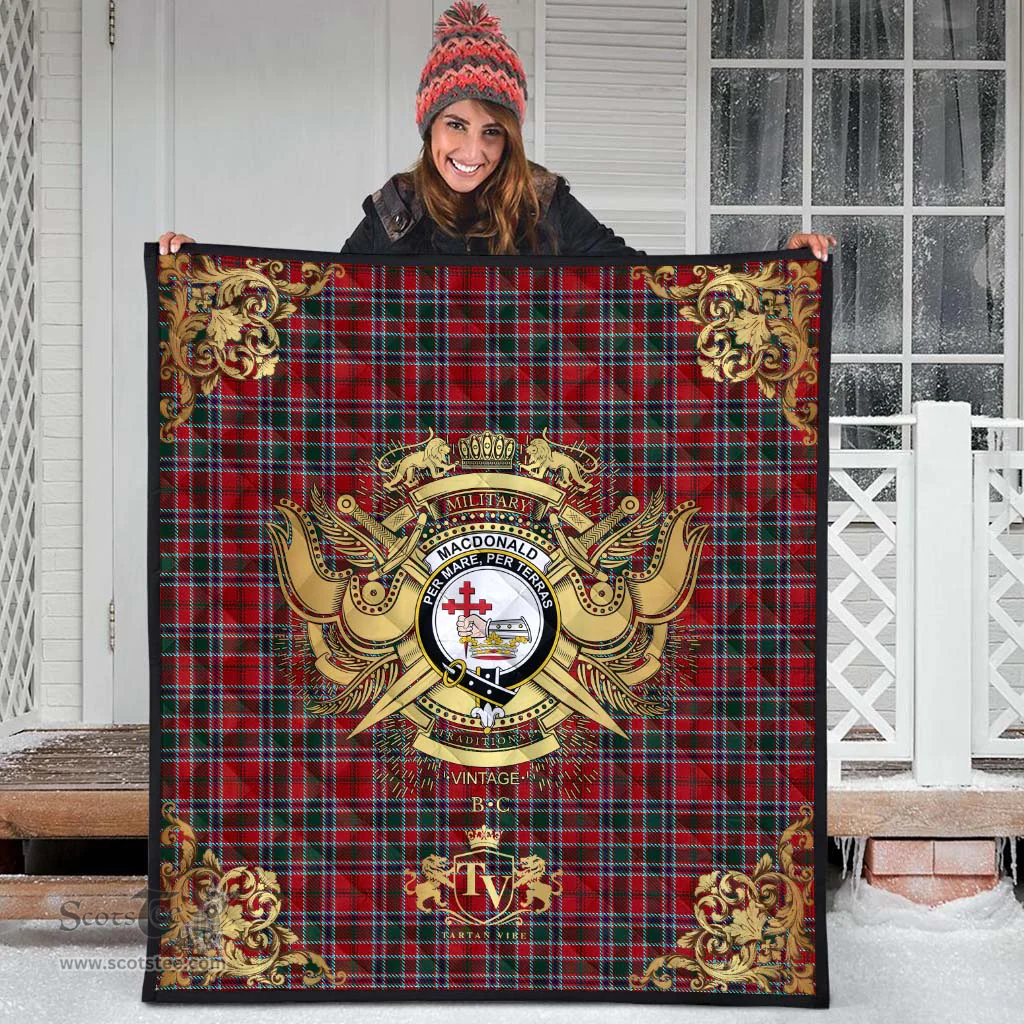 Scottish MacDonald of Lochmaddy Clan Tartan Quilt - Military Logo Style Scottish Plaid Tartan Plaid