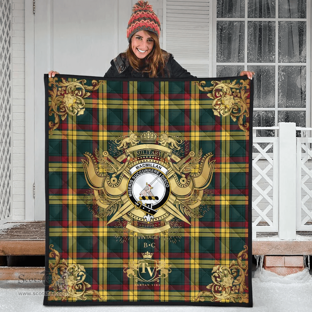Scottish MacMillan Old Modern Clan Tartan Quilt - Military Logo Style Scottish Plaid Tartan Plaid