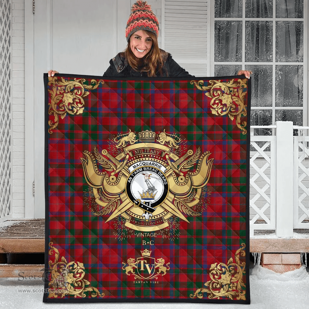 Scottish MacQuarrie 03 Clan Tartan Quilt - Military Logo Style Scottish Plaid Tartan Plaid