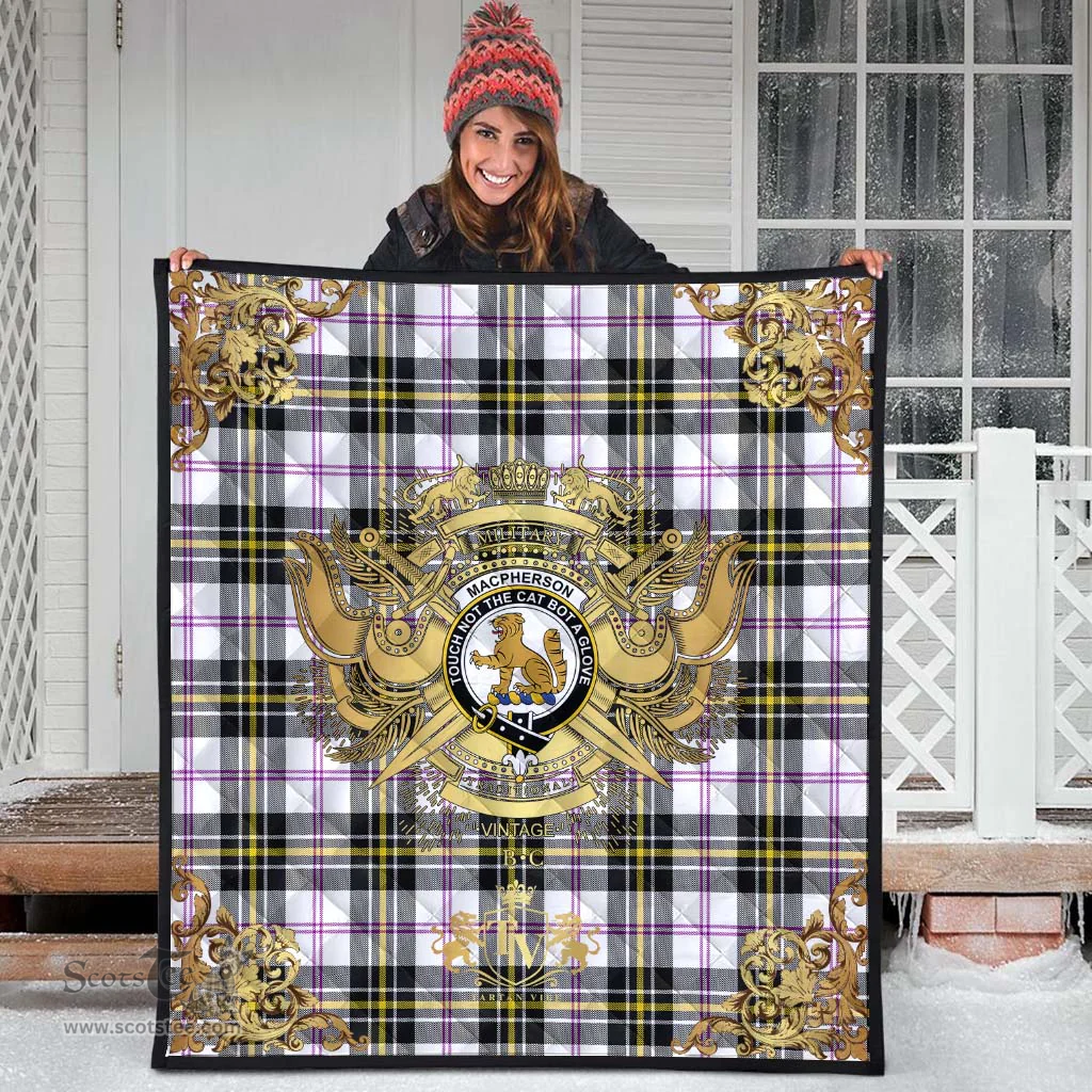 Scottish MacPherson Dress Modern Clan Tartan Quilt - Military Logo Style Scottish Plaid Tartan Plaid
