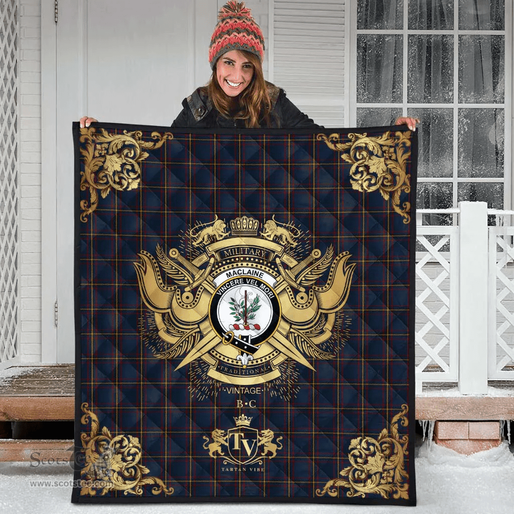 Scottish MacLaine of Lochbuie Hunting Clan Tartan Quilt - Military Logo Style Scottish Plaid Tartan Plaid