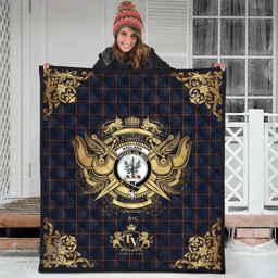 Scottish MacLaine of Lochbuie Hunting Clan Tartan Quilt - Military Logo Style Scottish Plaid Tartan Plaid