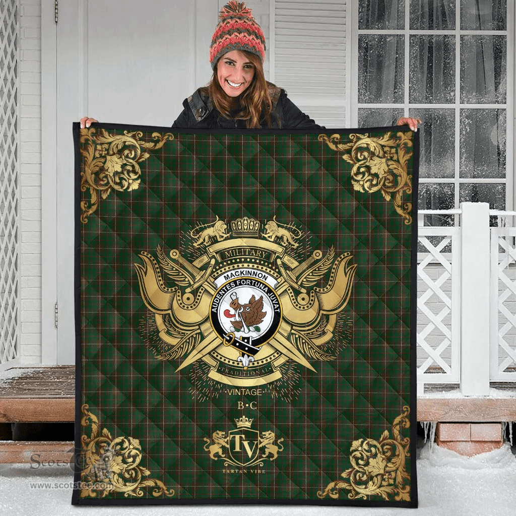 Scottish MacKinnon Hunting 02 Clan Tartan Quilt - Military Logo Style Scottish Plaid Tartan Plaid