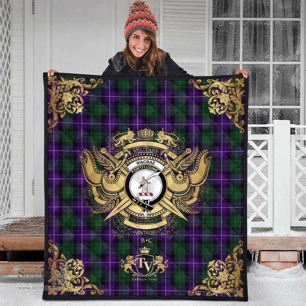 Scottish MacRae Hunting 03 Clan Tartan Quilt - Military Logo Style Scottish Plaid Tartan Plaid