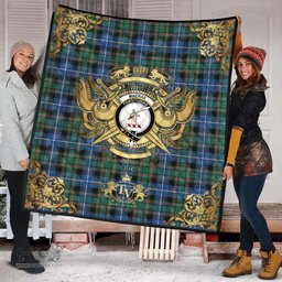 Scottish MacRae Hunting Ancient Clan Tartan Quilt - Military Logo Style Scottish Plaid Tartan Plaid