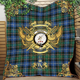 Scottish MacRae Hunting Ancient Clan Tartan Quilt - Military Logo Style Scottish Plaid Tartan Plaid