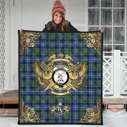 Scottish MacRae Hunting Ancient Clan Tartan Quilt - Military Logo Style Scottish Plaid Tartan Plaid