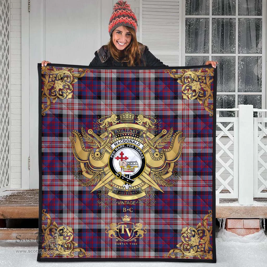 Scottish MacDonald Pattern of Plaids Clan Tartan Quilt - Military Logo Style Scottish Plaid Tartan Plaid