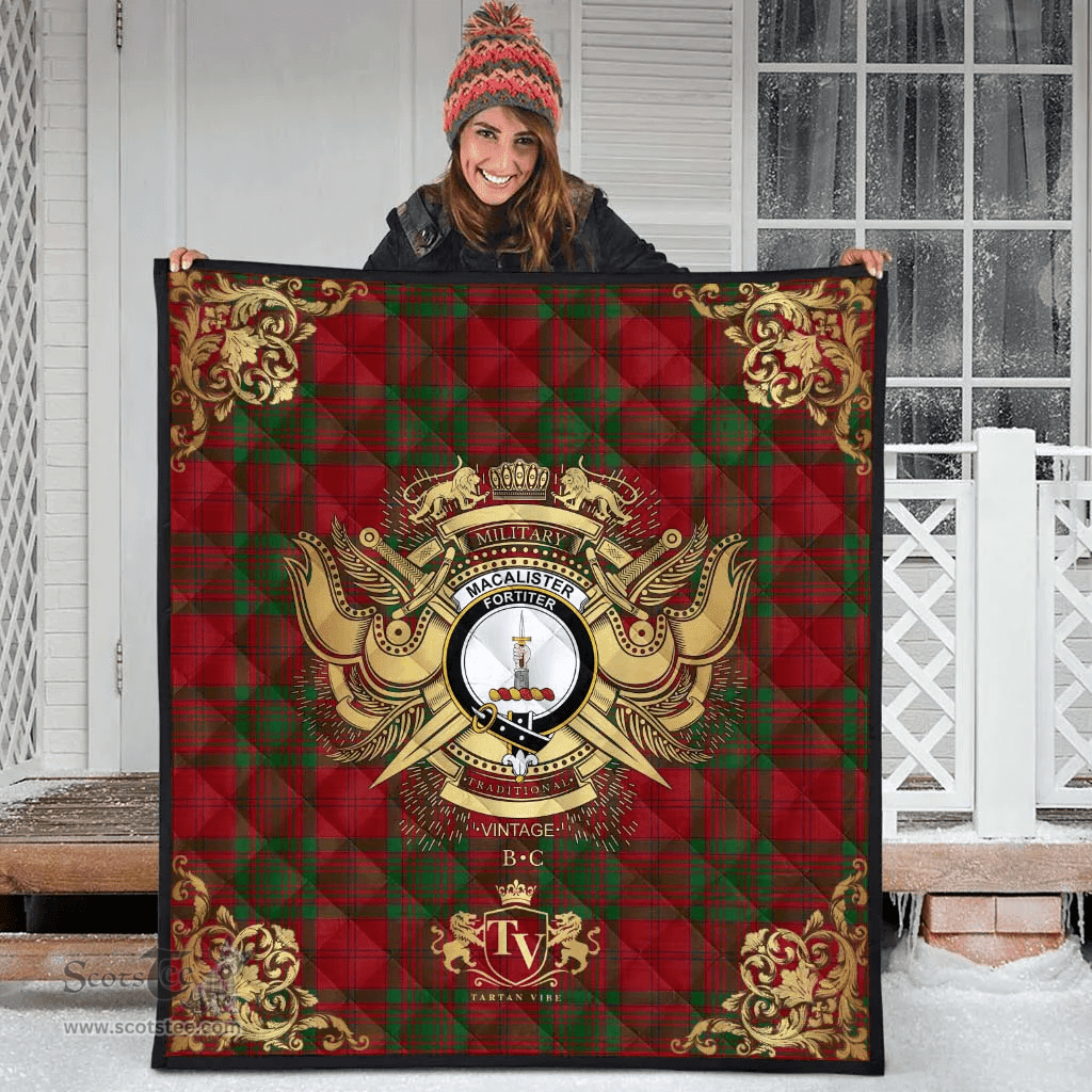 Scottish MacAlister of Glenbarr Clan Tartan Quilt - Military Logo Style Scottish Plaid Tartan Plaid