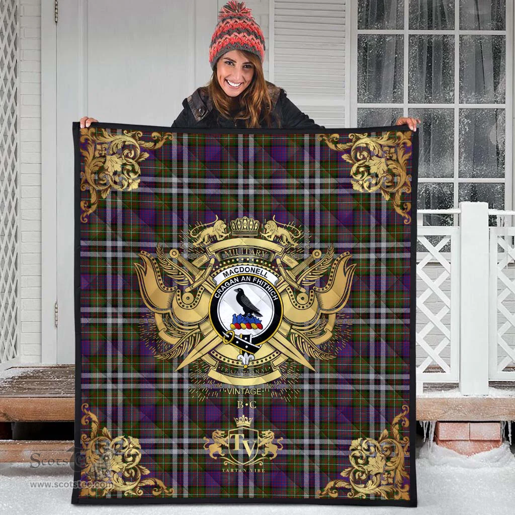Scottish MacDonell of Glengarry Dress Clan Tartan Quilt - Military Logo Style Scottish Plaid Tartan Plaid