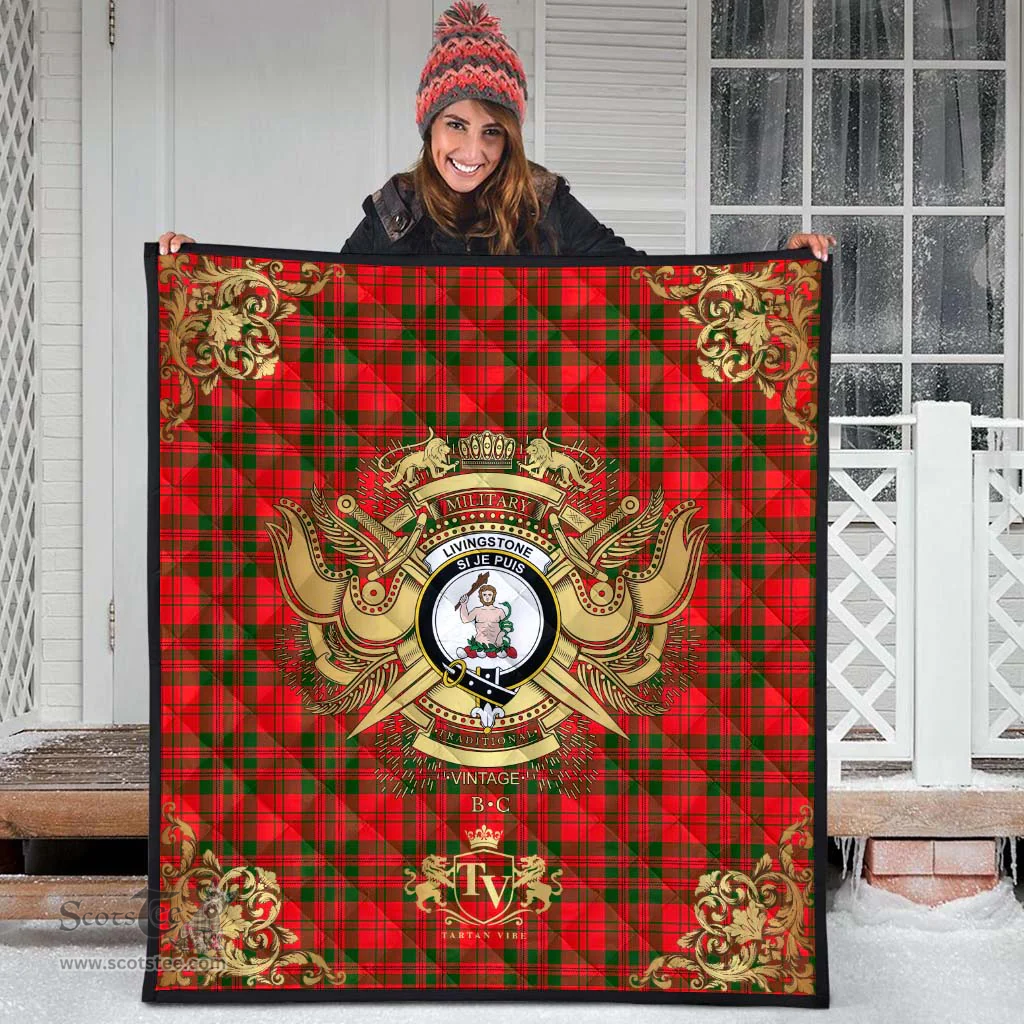 Scottish Livingston (MacLea) Modern Clan Tartan Quilt - Military Logo Style Scottish Plaid Tartan Plaid