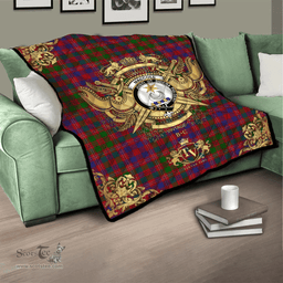 Scottish MacColl Hunting Clan Tartan Quilt - Military Logo Style Scottish Plaid Tartan Plaid
