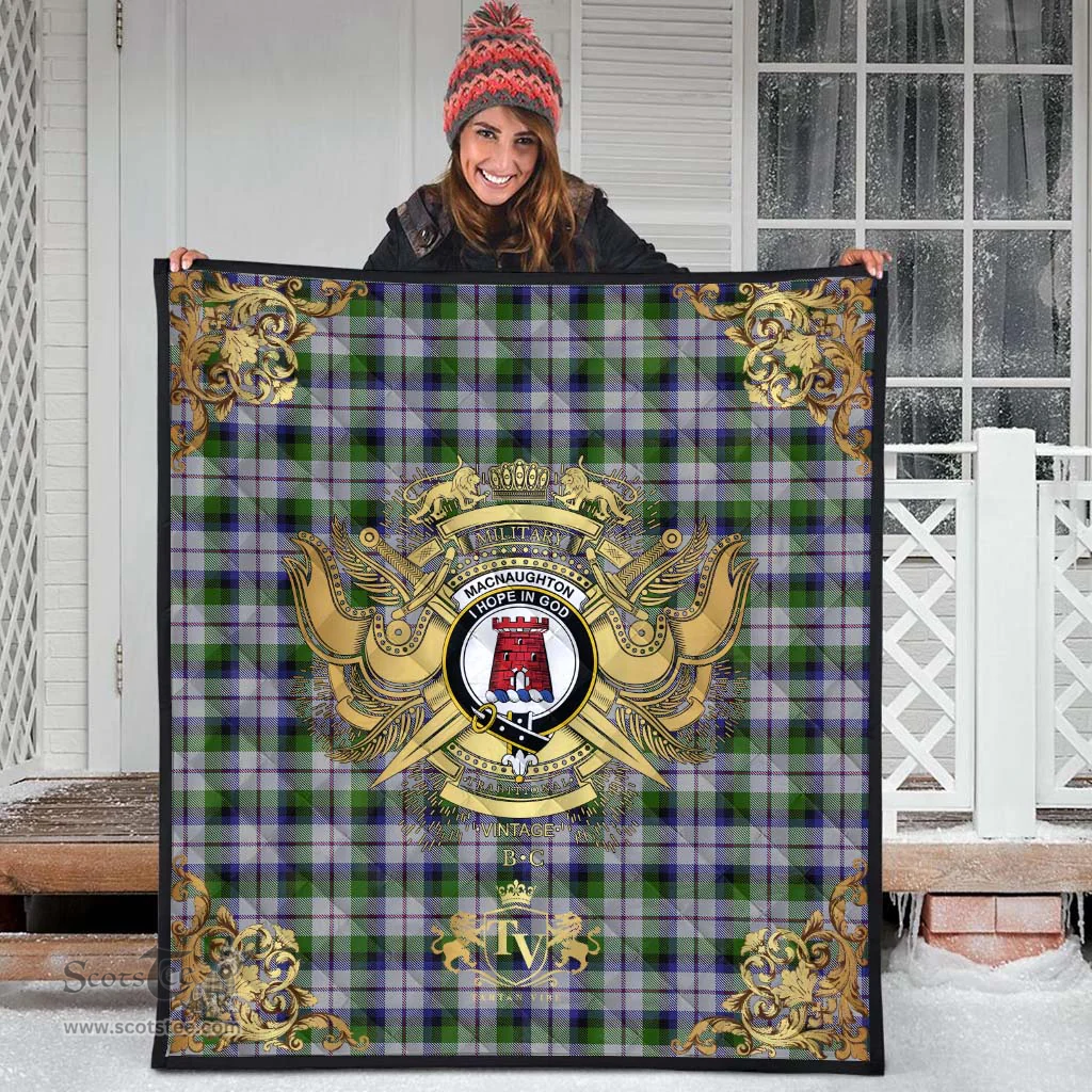 Scottish MacNaughton Dress Clan Tartan Quilt - Military Logo Style Scottish Plaid Tartan Plaid