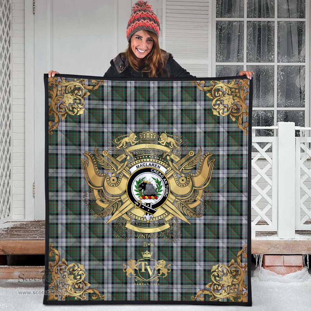Scottish MacLaren Dress Clan Tartan Quilt - Military Logo Style Scottish Plaid Tartan Plaid