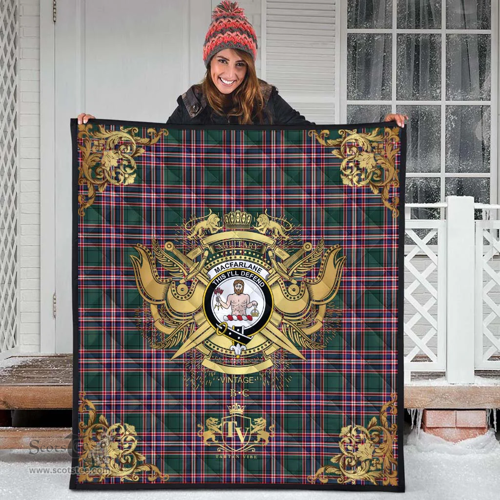 Scottish MacFarlane Hunting Modern Clan Tartan Quilt - Military Logo Style Scottish Plaid Tartan Plaid