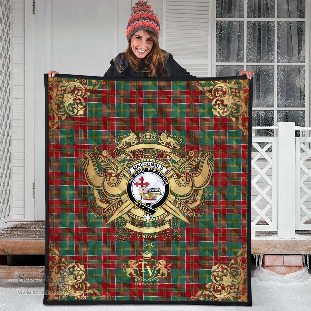 Scottish MacDonald of Kingsburgh Clan Tartan Quilt - Military Logo Style Scottish Plaid Tartan Plaid