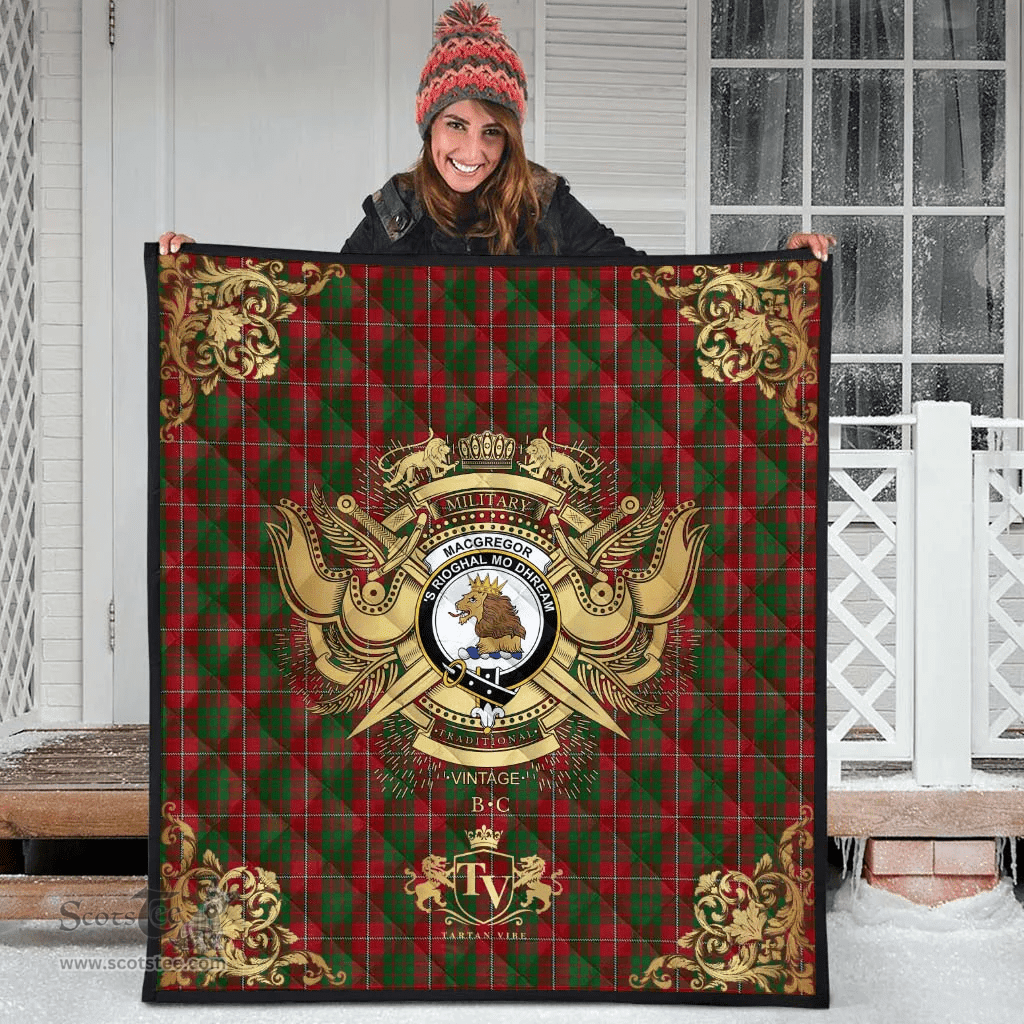 Scottish MacGregor of Balquidder Clan Tartan Quilt - Military Logo Style Scottish Plaid Tartan Plaid
