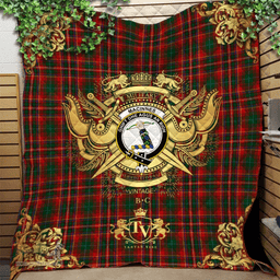 Scottish MacInnes Hastie Clan Tartan Quilt - Military Logo Style Scottish Plaid Tartan Plaid