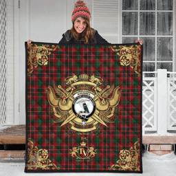 Scottish MacInnes Hastie Clan Tartan Quilt - Military Logo Style Scottish Plaid Tartan Plaid