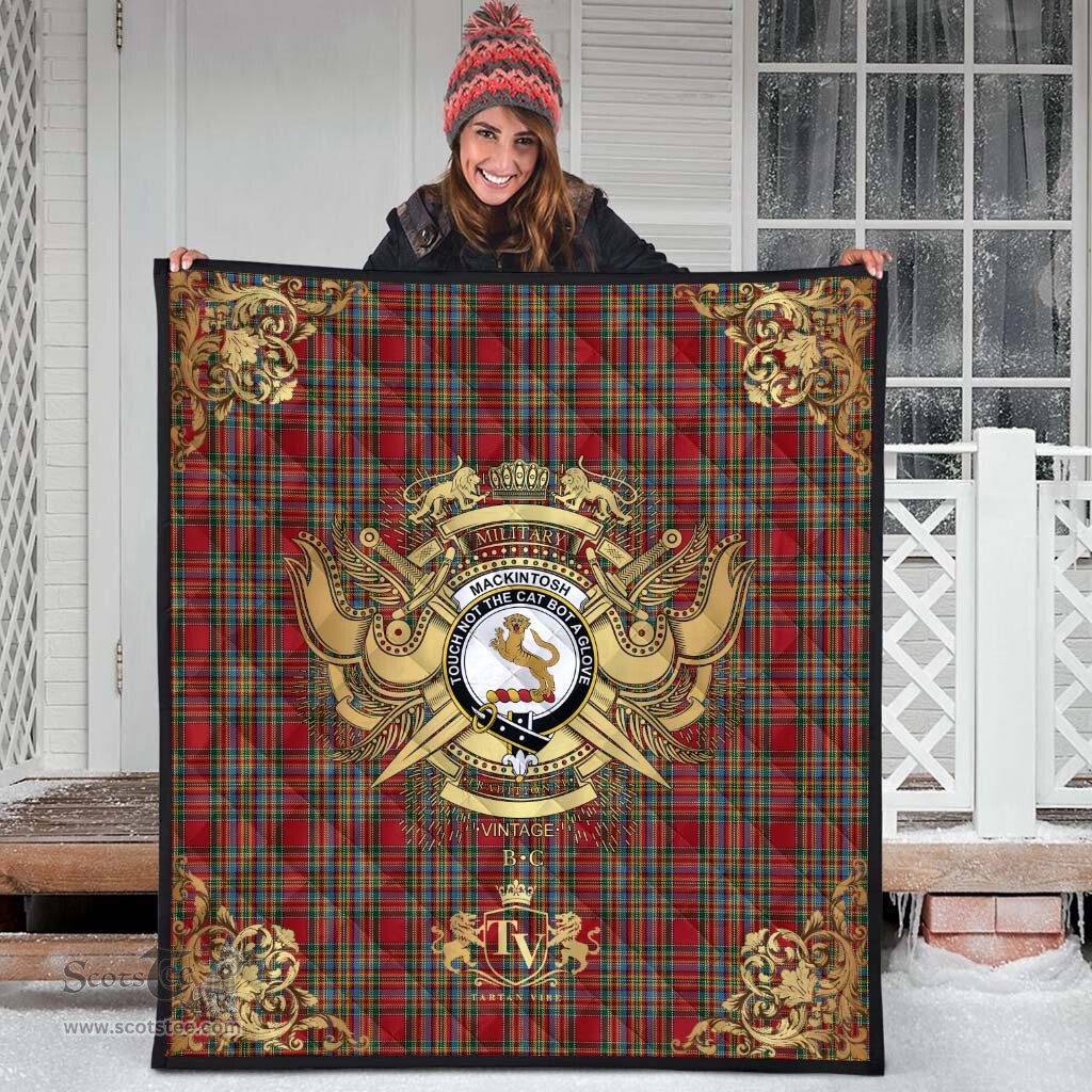 Scottish MacKintosh 03 Clan Tartan Quilt - Military Logo Style Scottish Plaid Tartan Plaid