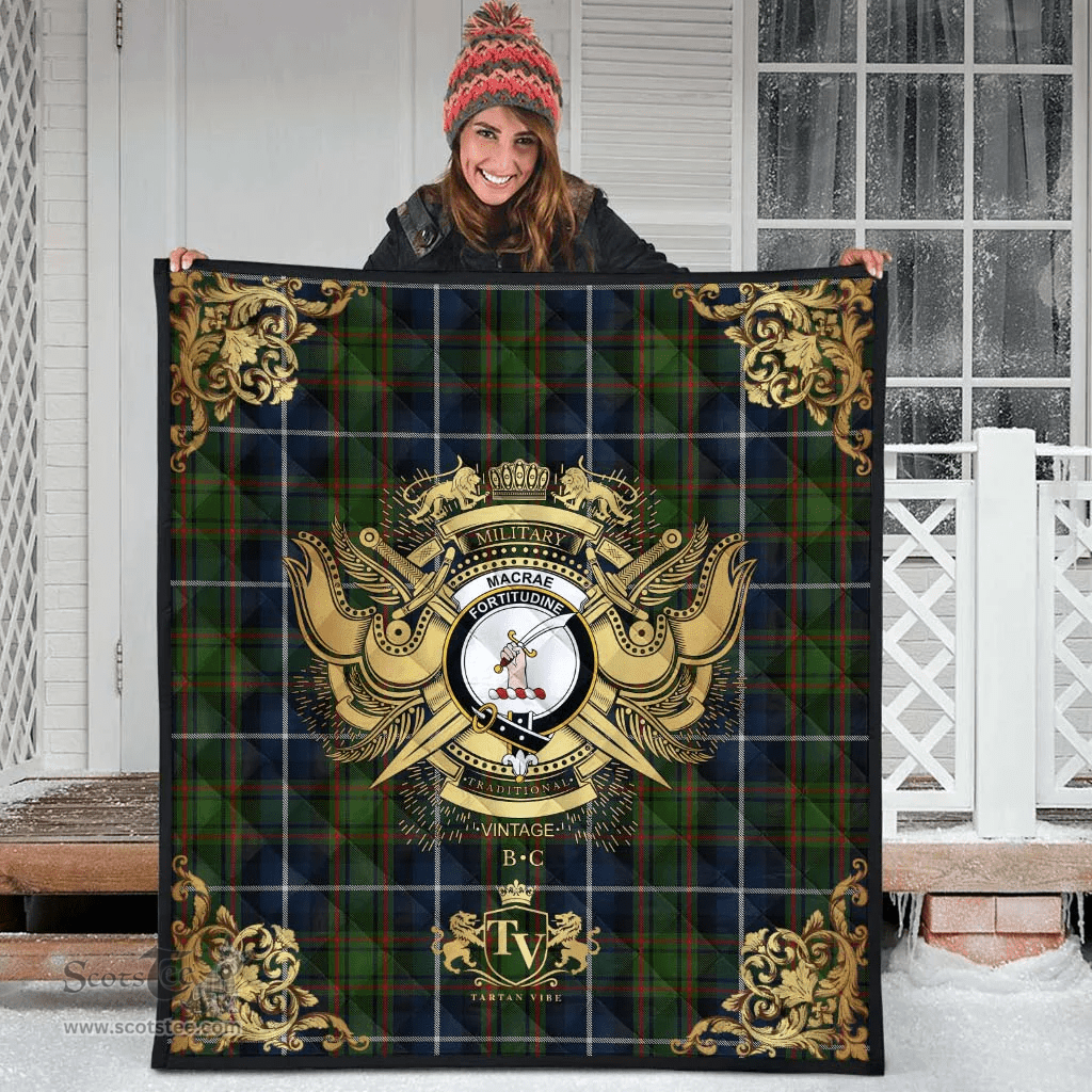 Scottish MacRae Hunting 01 Clan Tartan Quilt - Military Logo Style Scottish Plaid Tartan Plaid