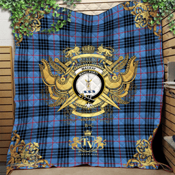 Scottish MacKay Blue Clan Tartan Quilt - Military Logo Style Scottish Plaid Tartan Plaid