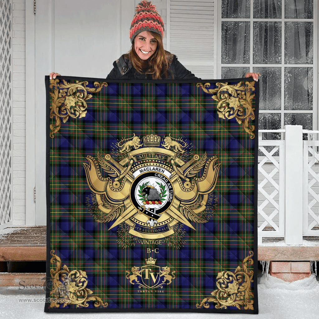 Scottish MacLaren Modern Clan Tartan Quilt - Military Logo Style Scottish Plaid Tartan Plaid