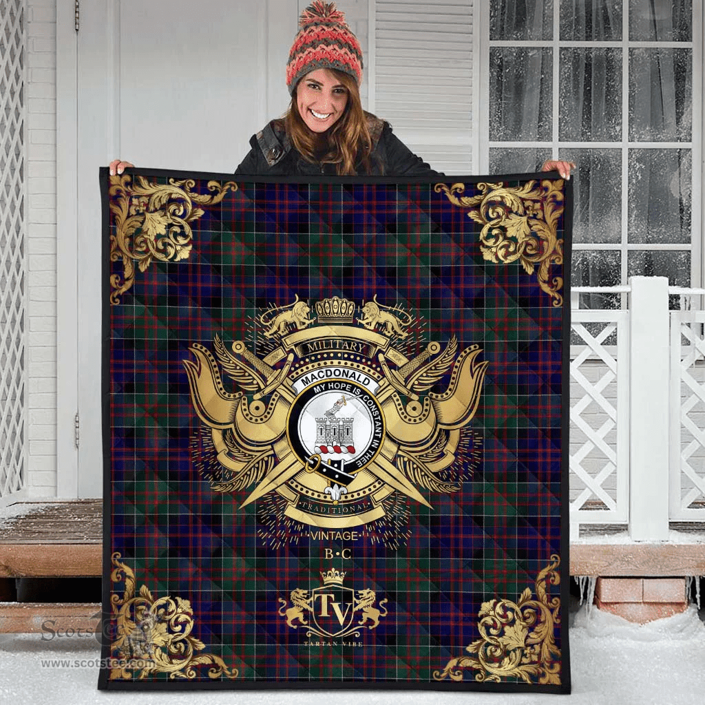 Scottish MacDonald of Clanranald 02 Clan Tartan Quilt - Military Logo Style Scottish Plaid Tartan Plaid