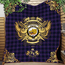 Scottish MacIver of Strome Clan Tartan Quilt - Military Logo Style Scottish Plaid Tartan Plaid