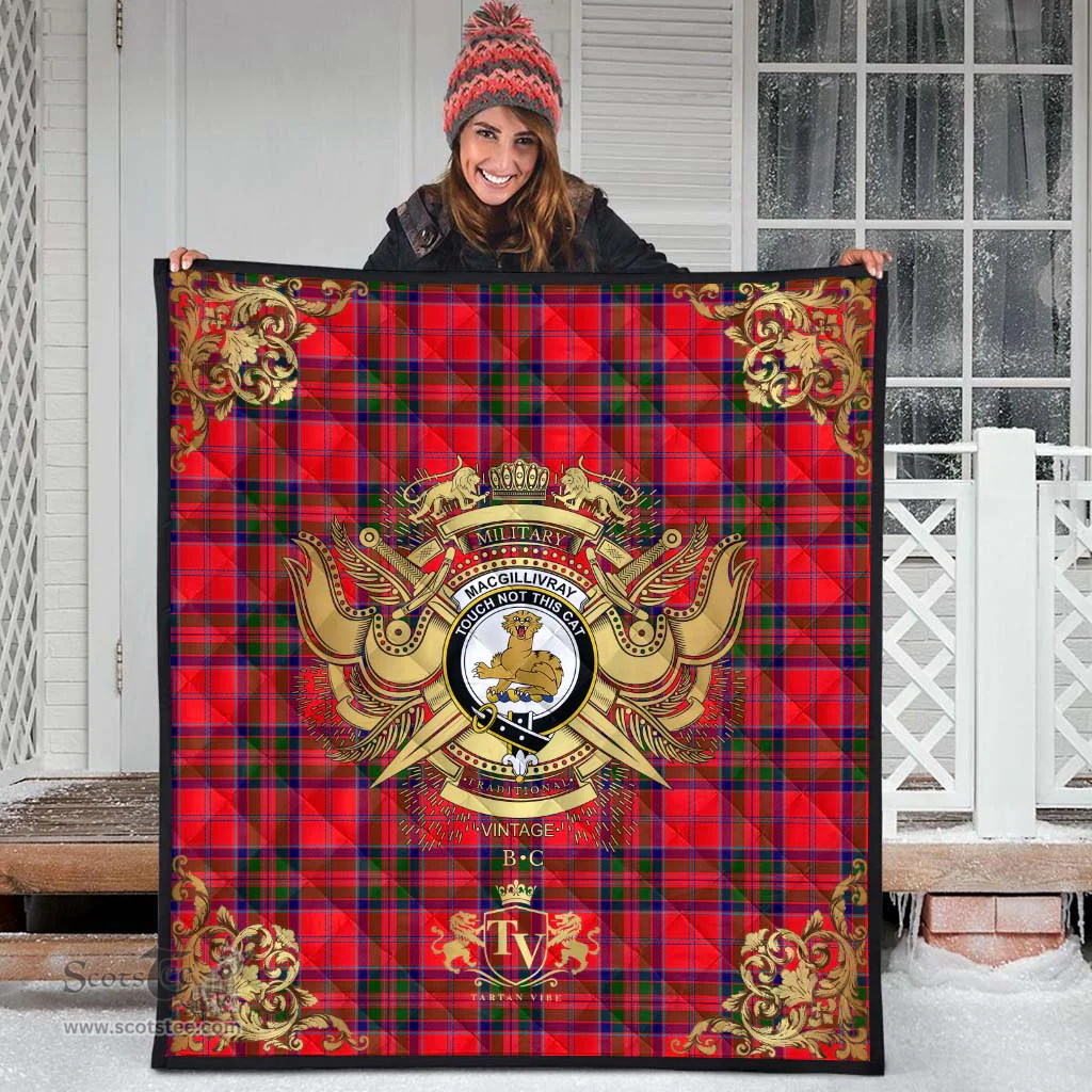 Scottish MacGillivray Modern Clan Tartan Quilt - Military Logo Style Scottish Plaid Tartan Plaid