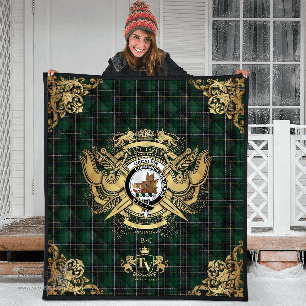 Scottish MacAlpin (MacAlpine) 01 Clan Tartan Quilt - Military Logo Style Scottish Plaid Tartan Plaid
