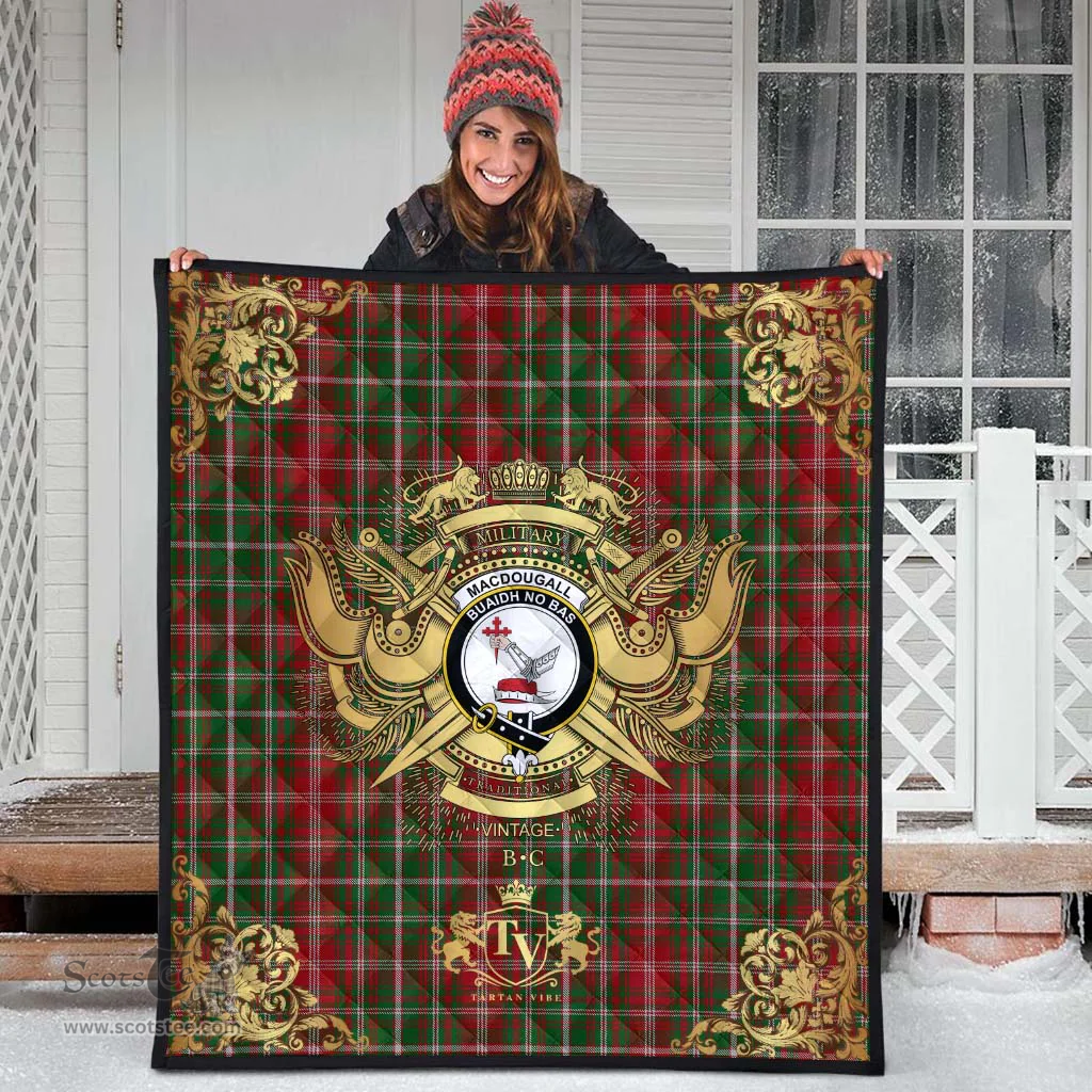 Scottish MacDougall Lochcarron Clan Tartan Quilt - Military Logo Style Scottish Plaid Tartan Plaid