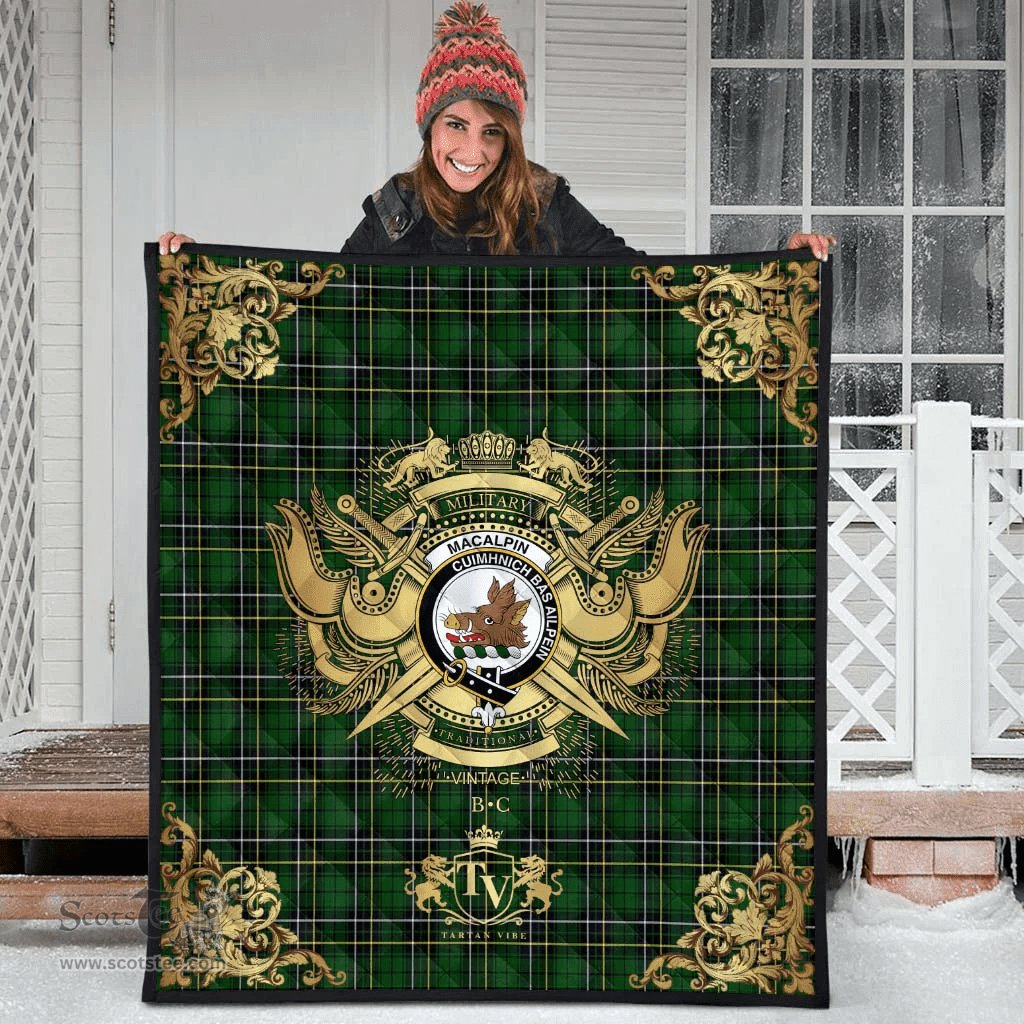 Scottish MacAlpin (MacAlpine) Modern 02 Clan Tartan Quilt - Military Logo Style Scottish Plaid Tartan Plaid