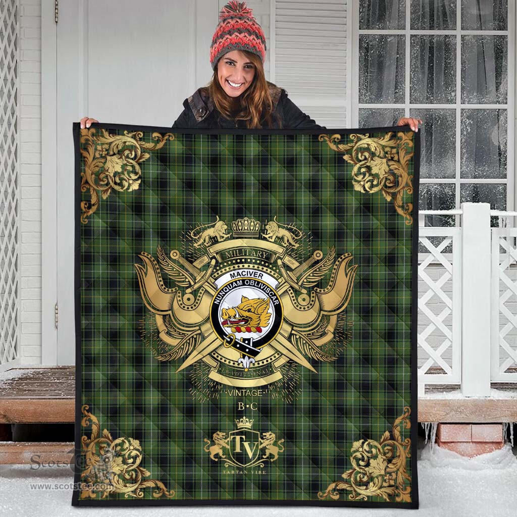 Scottish MacIver Hunting Clan Tartan Quilt - Military Logo Style Scottish Plaid Tartan Plaid