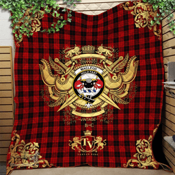 Scottish MacLeod Black and Red Clan Tartan Quilt - Military Logo Style Scottish Plaid Tartan Plaid