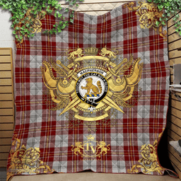 Scottish MacPherson Dress Burgundy Clan Tartan Quilt - Military Logo Style Scottish Plaid Tartan Plaid